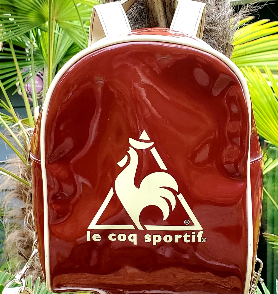 VTG Le Coq Sportif Red Sports Backpack Crossbody Bag Adjustable Strap Vinyl RARE